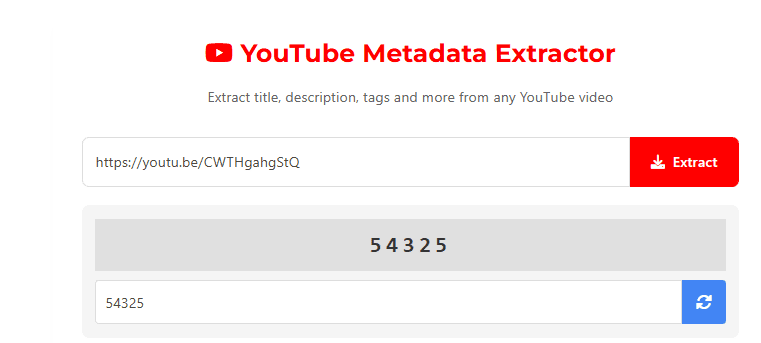 Meta Data Extractor tool page layout